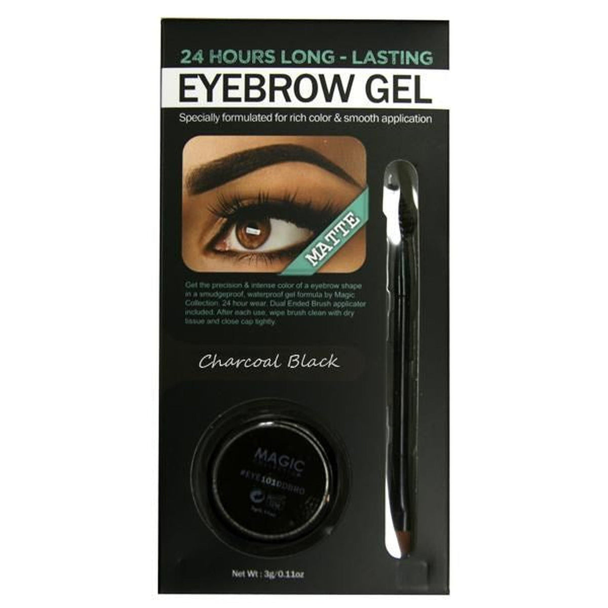 Magic Collection 24 Hour Matte Eyebrow Gel EYE1010BLA Charcoal Black with brush