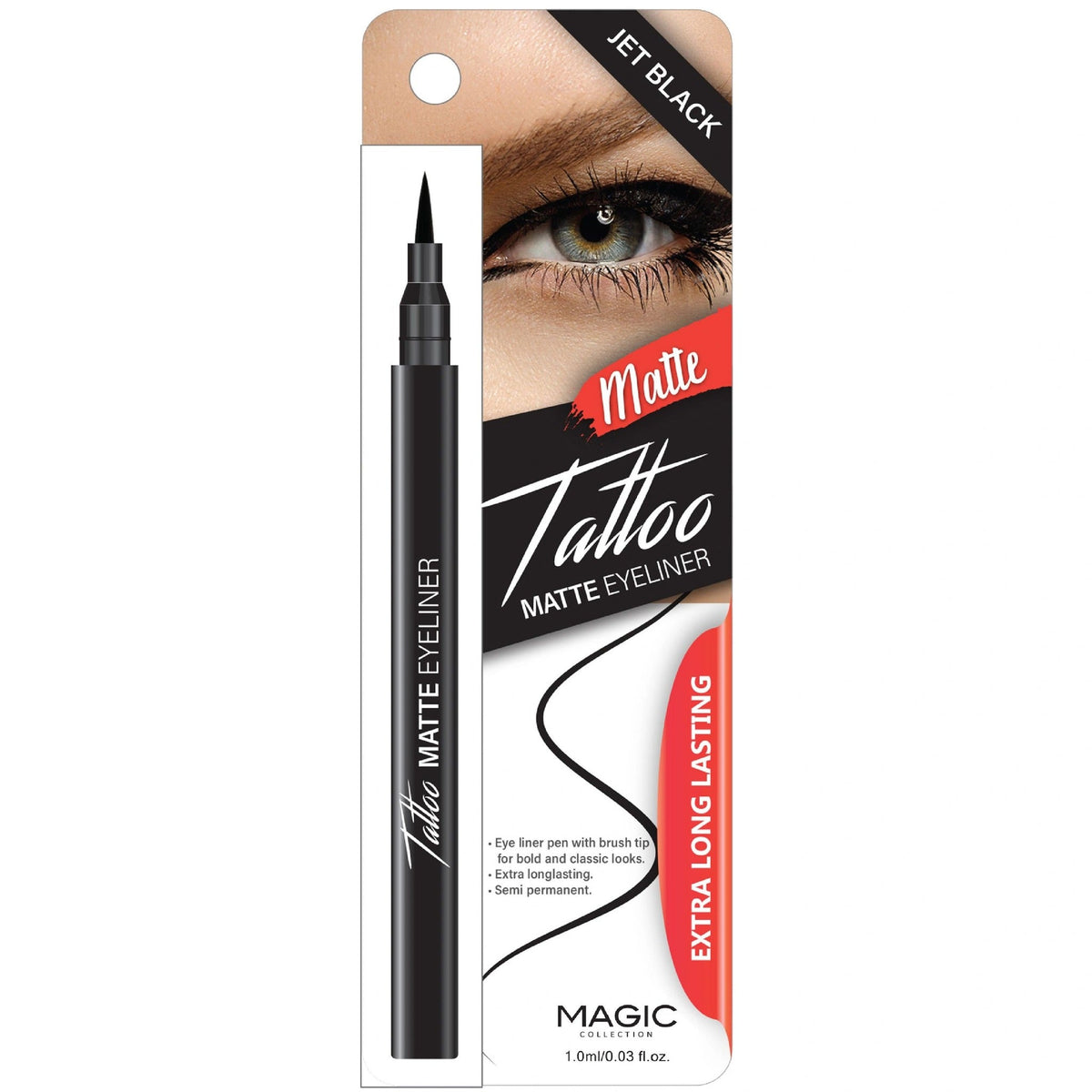 Magic Collection Tattoo Matte Eyeliner EYE1009M Jet Black in retail packaging