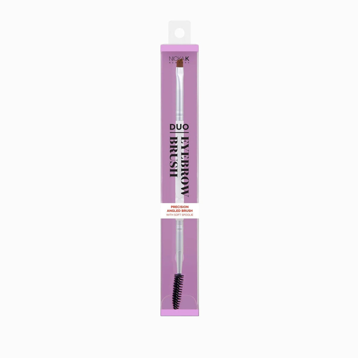Nicka K Duo Eyebrow Brush with precision angled brush and soft spoolie, model TBEB01