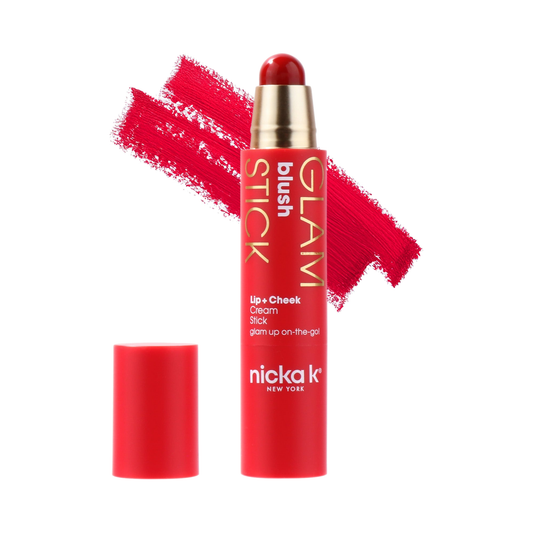 Nicka K Glamstick Blush FMGS01 Poppy Red with shade swatch on white background