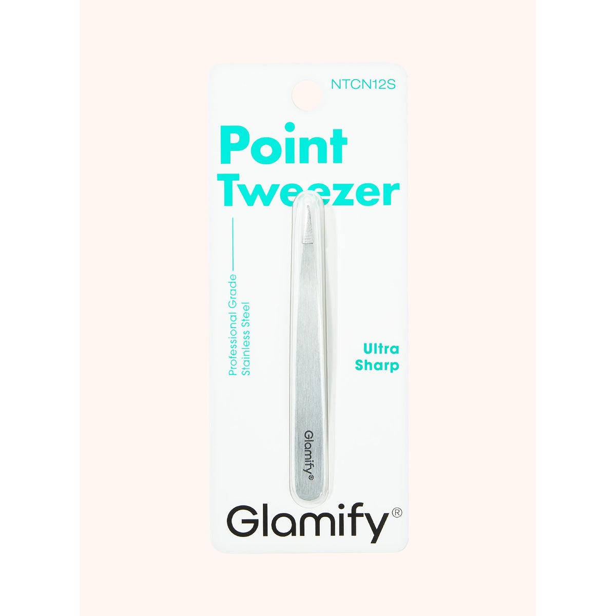 Glamify Stainless Steel Ultra Sharp Point Tweezer (NTCN12S) — exact front packshot