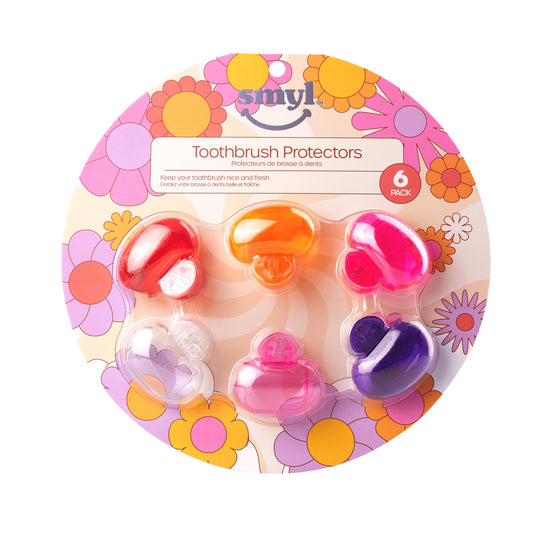 SMYL Groovy Floral toothbrush protectors 6 pack, UPC 840272806364