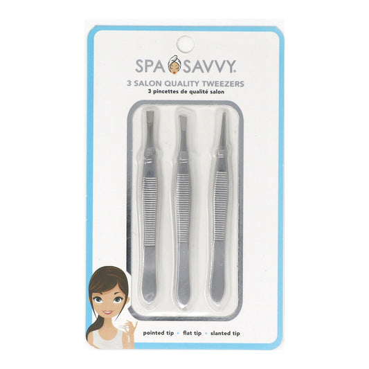 Spa & Savvy three-piece tweezer set with pointed, flat and slanted tips
