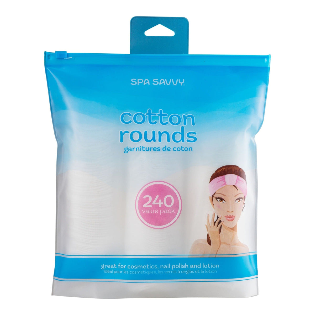 Spa & Savvy cotton rounds in resealable 240-count value pack