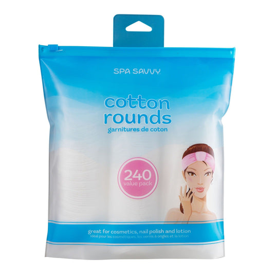 Spa & Savvy cotton rounds in resealable 240-count value pack