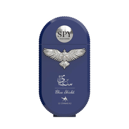 Le Chameau Spy Blue Shield Eau de Parfum for Men – 3.0 oz / 90 mL bottle and box on white background