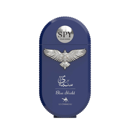 Le Chameau Spy Blue Shield Eau de Parfum for Men – 3.0 oz / 90 mL bottle and box on white background