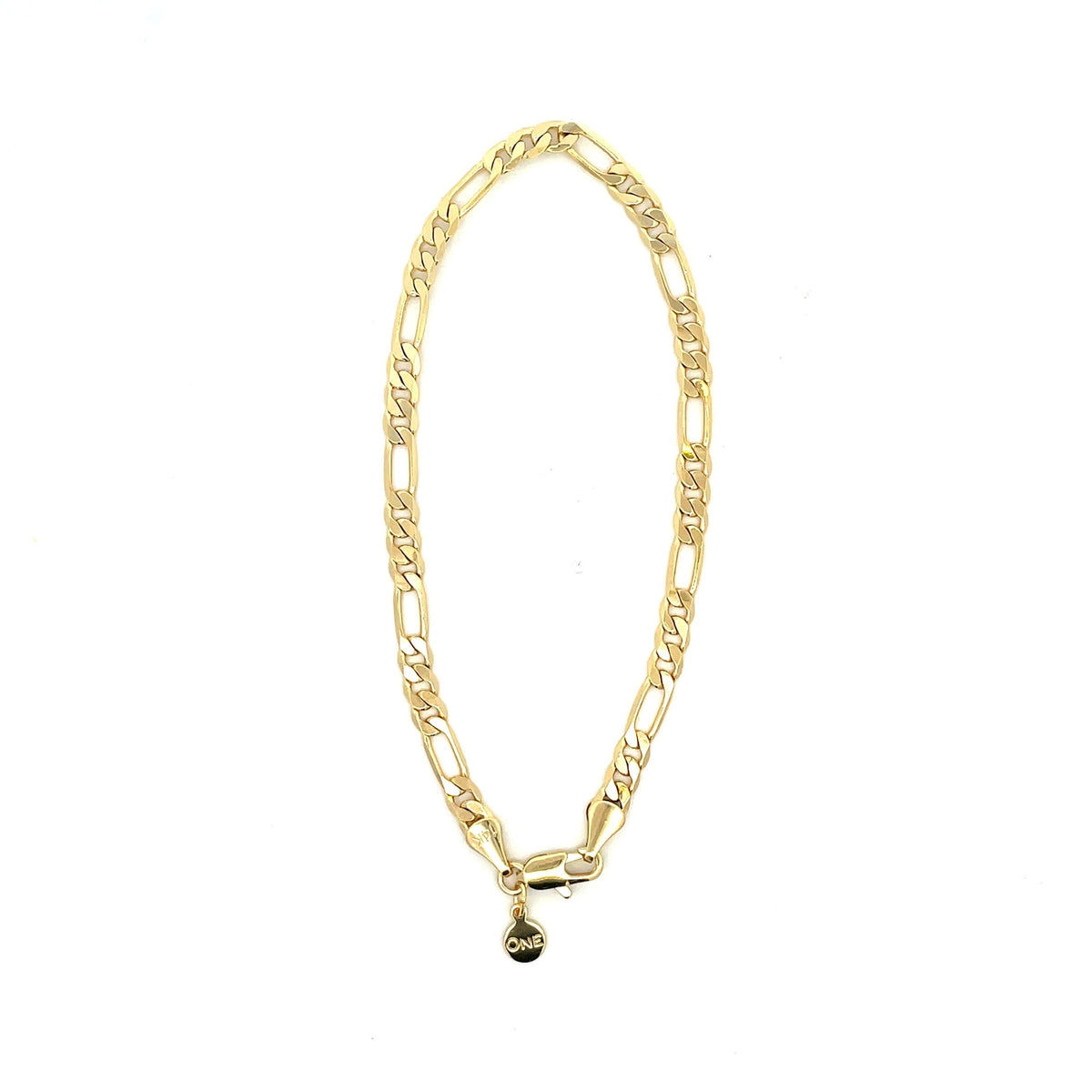 The One Jewelry 18K gold-plated flat Figaro chain bracelet #18, 8 inch, 4 mm