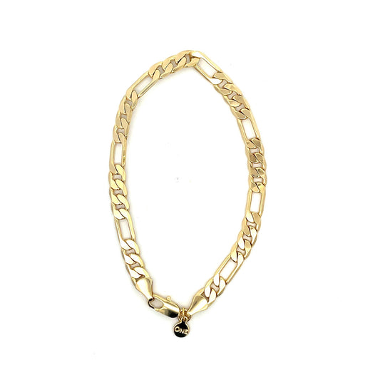 The One Jewelry 18K gold-plated flat Figaro chain bracelet #19, 8 inch, 6 mm